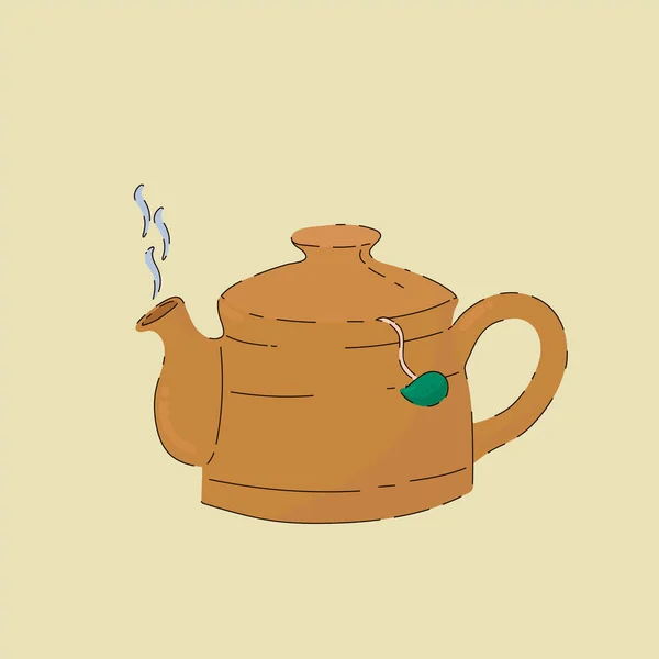 Çaydanlık ile çaydanlığın çizgi film posteri. Çay zamanı. Samimi bir el çizimi. Vektör masa takımı ve bir içki. Siyah, yeşil veya meyve çayı. — Stok Vektör