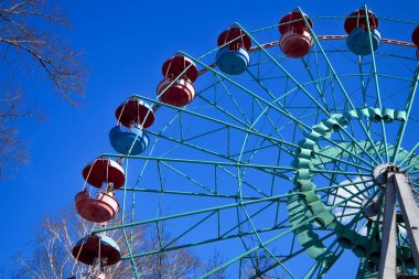 İlkbaharın ortasında park et, gezgin insanlar ve hayvanlarla. 