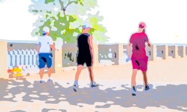 Şehirde yürüyor, koşuyor, bisiklete biniyor, güneşleniyor, sahilde yüzüyor. 