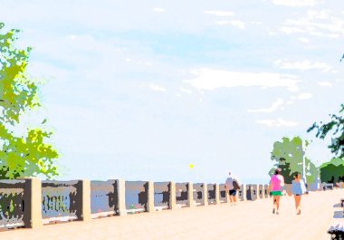 Şehirde yürüyor, koşuyor, bisiklete biniyor, güneşleniyor, sahilde yüzüyor. 