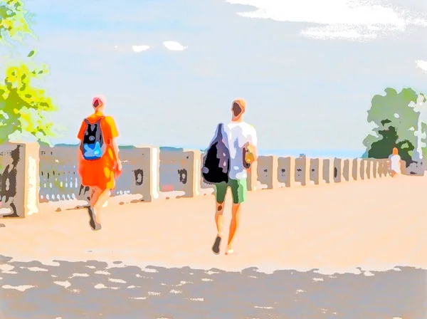 Berjalan Jalan Sekitar Kota Berlari Bersepeda Berjemur Berenang Pantai — Stok Foto