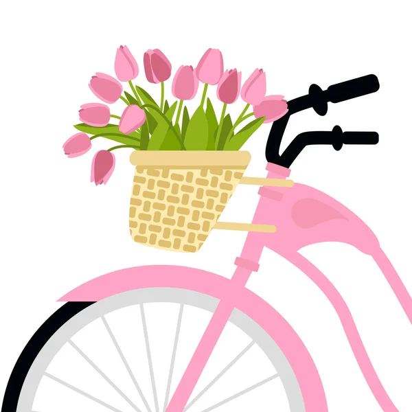 Vektor-Illustration mit Fahrrad und Tulpen — Stockvektor