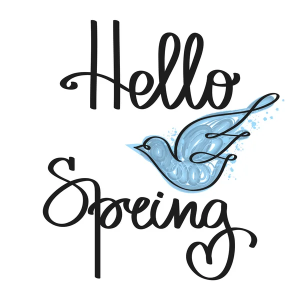 Caligrafía vectorial hecha a mano y texto Hello spring — Vector de stock