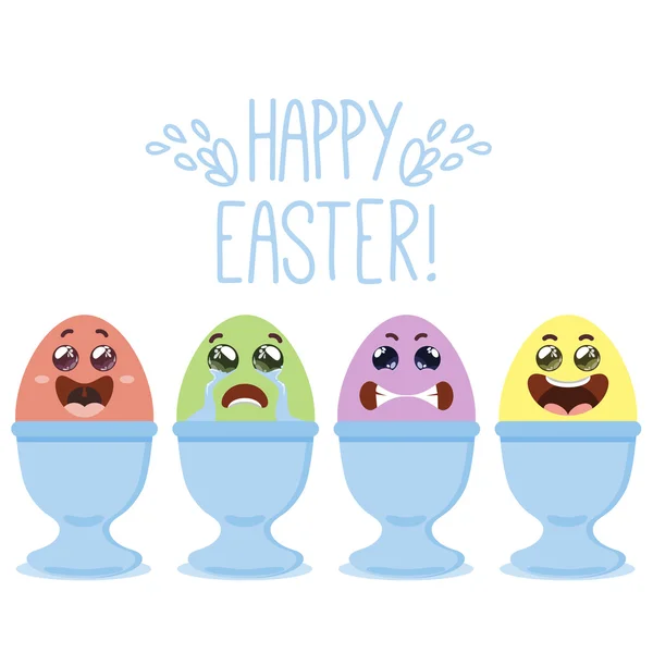 Engraçado desenhos animados ovos de Páscoa — Vetor de Stock