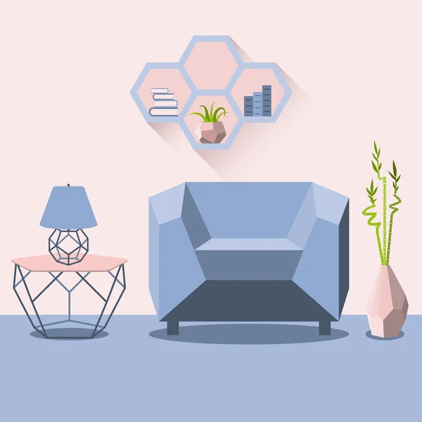 Vectorillustratie met sofa, lamp en bamboe — Stockvector