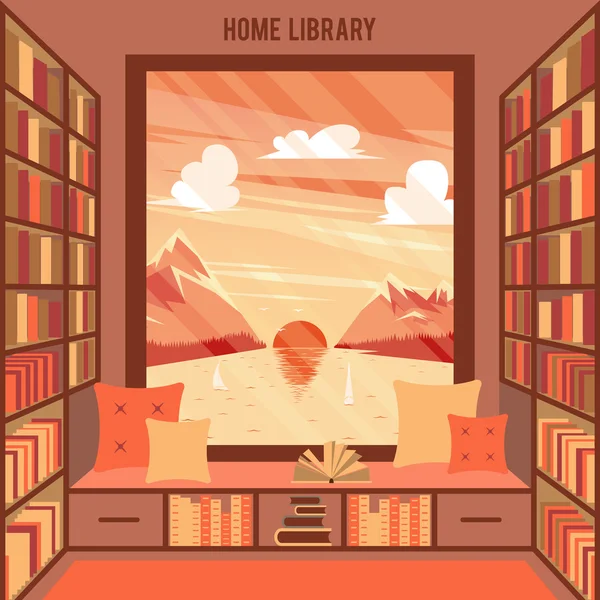Ilustração vetorial com biblioteca em casa —  Vetores de Stock