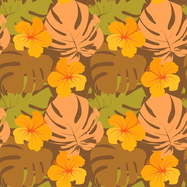 Motif vectoriel sans couture avec silhouette de feuilles tropicales — Image vectorielle