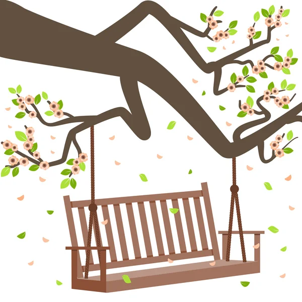 Illustration vectorielle avec branche d'arbre et banc — Image vectorielle