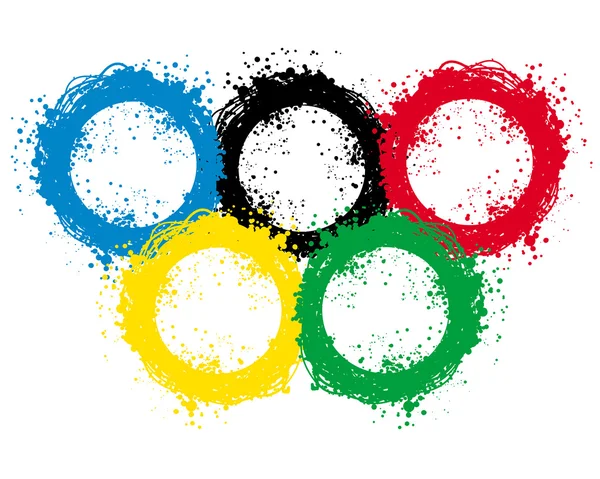 Illustration vectorielle avec taches d'encre anneaux olympiques — Image vectorielle
