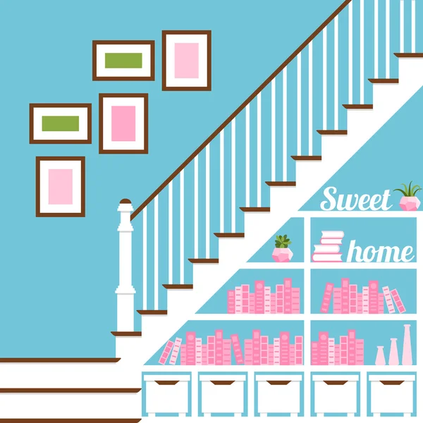 Illustration vectorielle avec escalier couloir en style plat — Image vectorielle