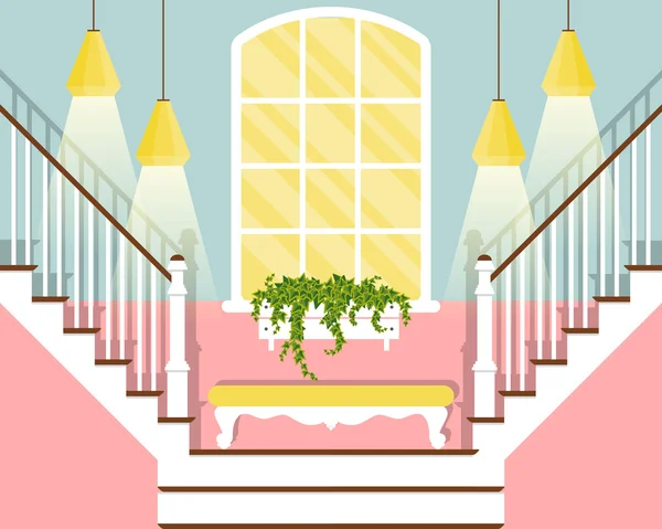 Ilustración vectorial con escaleras de pasillo en estilo plano — Vector de stock