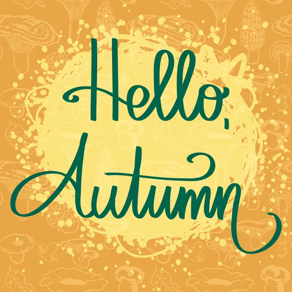 Handmade calligraphy and text Hello autumn — Stock Vector