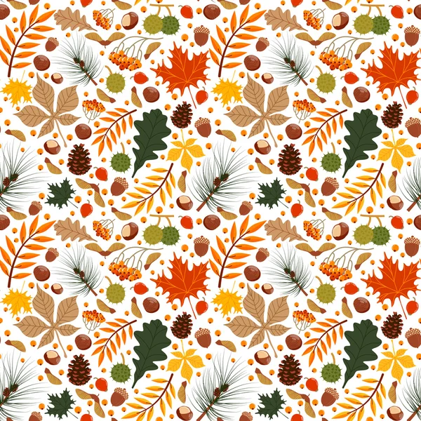 Vector seamless pattern with autumn leaves and berries — Stock Vector