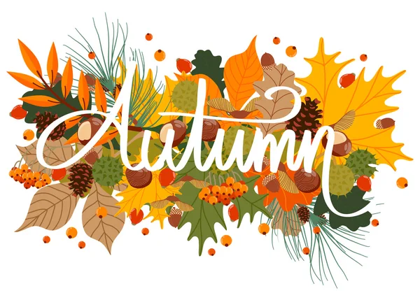 Patrón vectorial con hojas y bayas de otoño — Archivo Imágenes Vectoriales