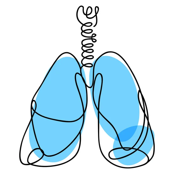 Ligne continue dessin réaliste des poumons sur fond blanc — Image vectorielle
