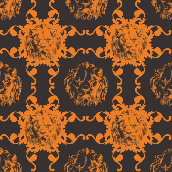 ライオンとビクトリア朝様式のバロック様式の装飾品のベクトル図. — ストックベクタ