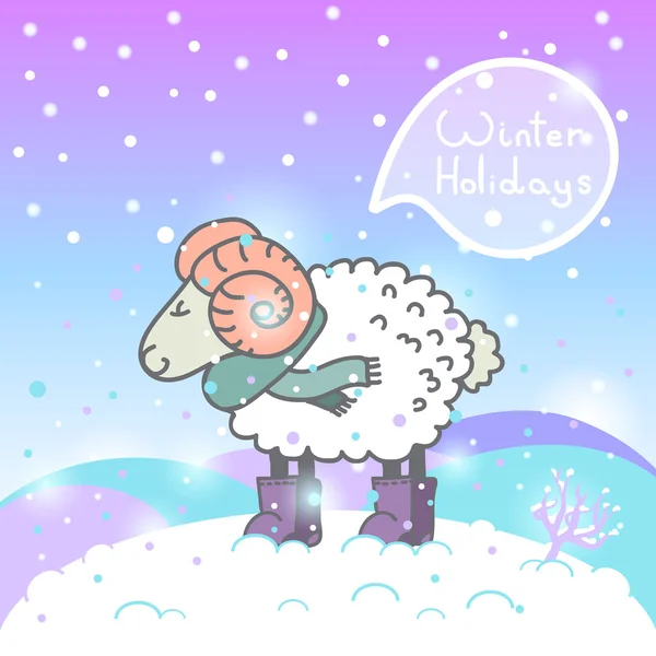 2015 tarjeta de año nuevo con las ovejas de dibujos animados y burbuja del habla — Vector de stock