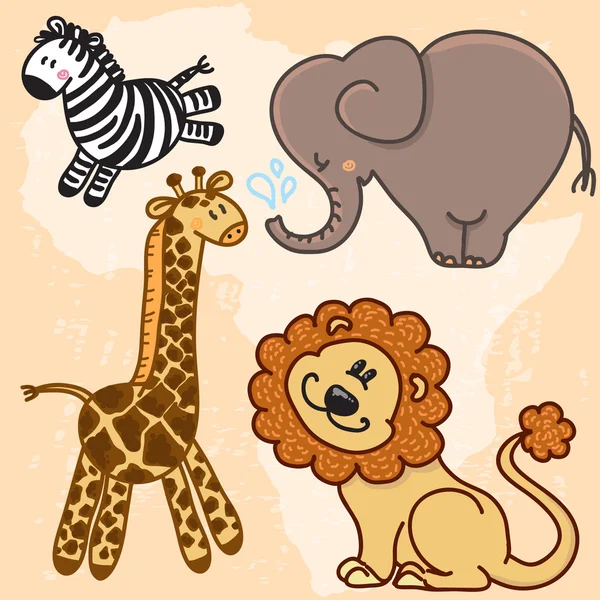 Lindos dibujos animados Bebé Africanos Animales. Conjunto de vectores — Vector de stock