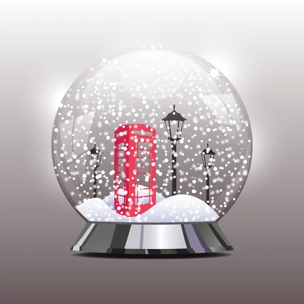 Ilustracja wektorowa snow Globe z czerwone budki telefoniczne i latarnia — Wektor stockowy