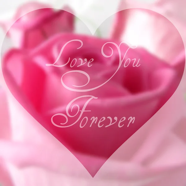Fröhlicher Valentinstag-Text auf verschwommenem Hintergrund mit Rosenblume — Stockvektor