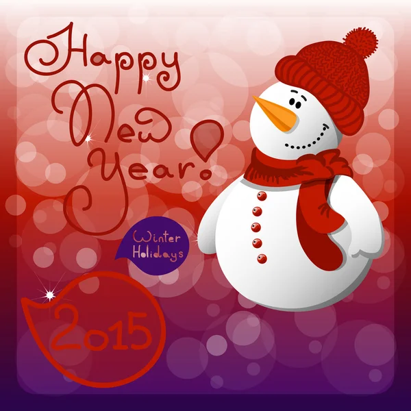 New year card with cartoon snowman and speech bubble — Stock Vector