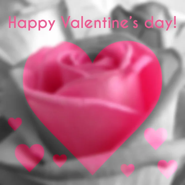 Šťastný Valentines Day Text na rozmazané pozadí s růžovou květinou — Stockový vektor