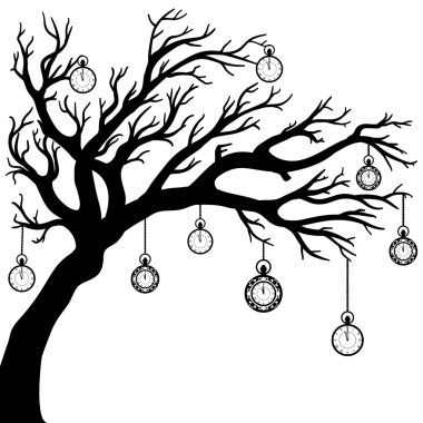 vector drawing of the tree with clock clipart