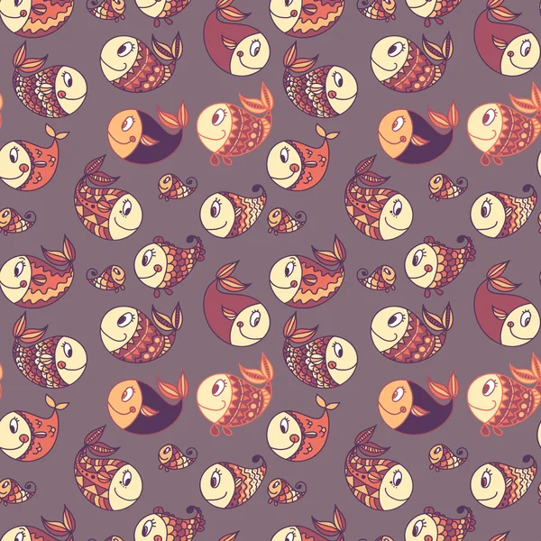 Seamless pattern background of colorful happy, smiling fish cartoons. — Stock Vector