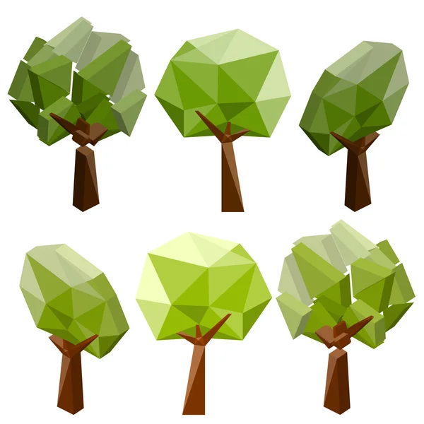 Um conjunto de árvores geométricas sobre um fundo branco — Vetor de Stock