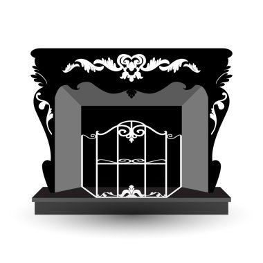 vector silhouette of fireplace with fireguard clipart