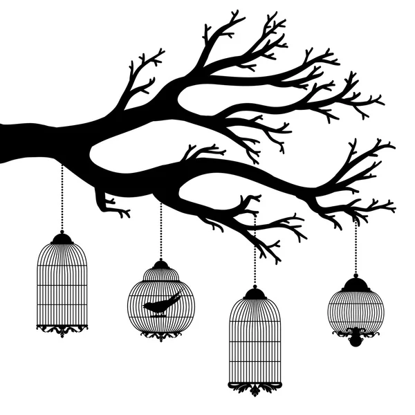 Dessin vectoriel de l'arbre avec cages — Image vectorielle