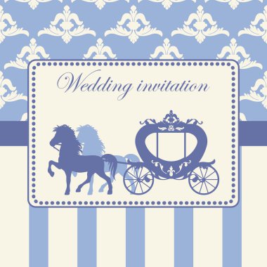 Carriage pulled by two horses. Vector illustration of brougham in baroque style. clipart