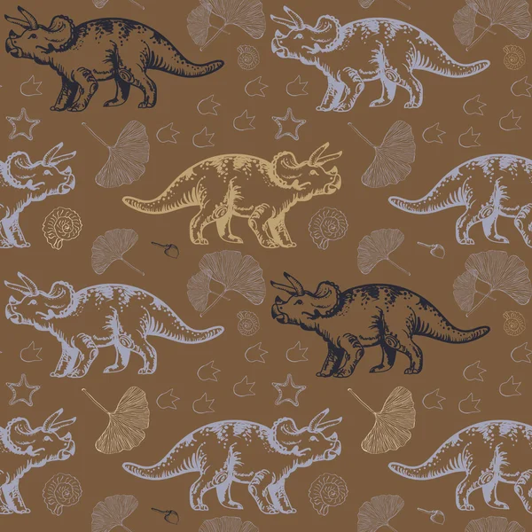 Jurassic triceratops. Seamless vector pattern — Stock Vector