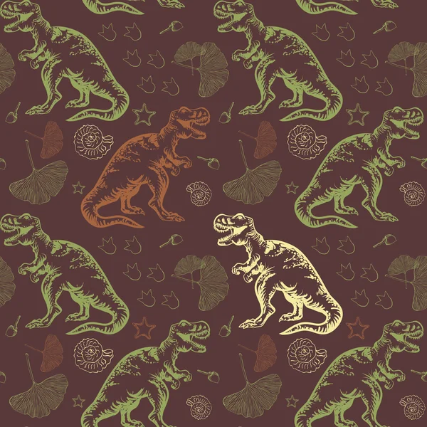 Jurassic Tyrannosaurus rex. Patrón de vector inconsútil — Archivo Imágenes Vectoriales