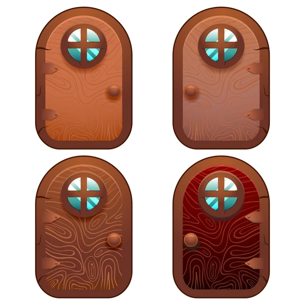 Puerta de hadas de madera y piedra de dibujos animados para el juego de Ui — Vector de stock