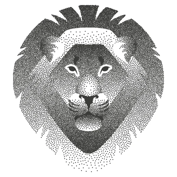 Vektor ilustrasi dengan stippling kepala singa . - Stok Vektor