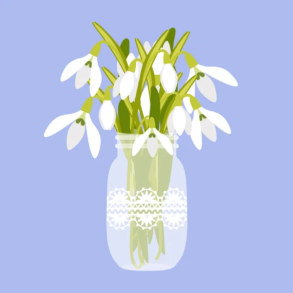 Vector illustration with vase and snowdrops — Stock Vector