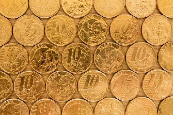 Muchas Monedas Brasileñas Forman Una Textura Valor Diez Centavos Moneda —  Fotos de Stock