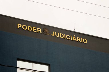 Jau / Sao Paulo / Brazil - 02 21 2020: Yargı Gücü / Federal Adalet (Poder Judiciario / Justica Federal) Brezilya Cumhuriyeti imzası