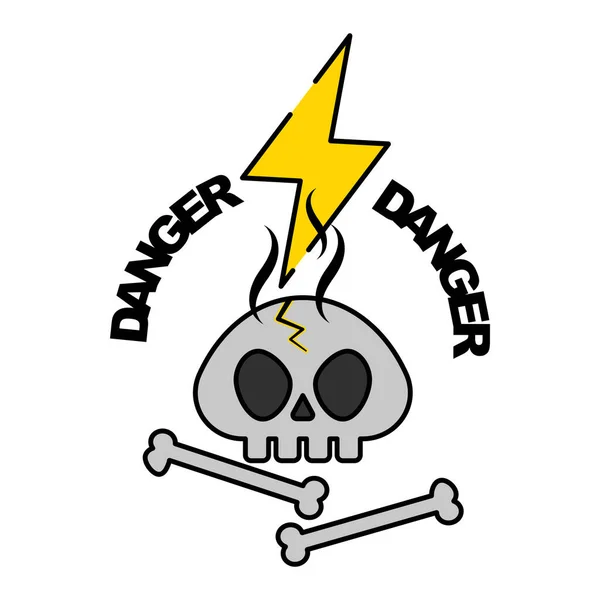 Human Skull Bones Lightning Bolt Sign High Electric Voltage Concept — Stock Vector