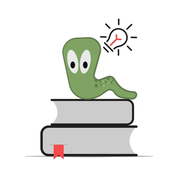 Een Boekenworm Een Stapel Boeken Creatief Idee Concept Platte Stijl — Stockvector