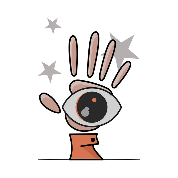 Mano Con Ojo Ilustración Estilo Plano Aislado Sobre Fondo Blanco — Vector de stock