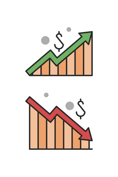 Inflace Deflace Diagram Zisků Ztrát Ilustrace Plochého Stylu Izolováno Bílém — Stockový vektor