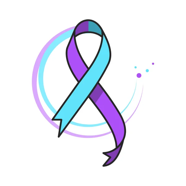 Suicide Awareness Teal Purple Ribbon Flat Style Illustration Isolated White — Stock Vector