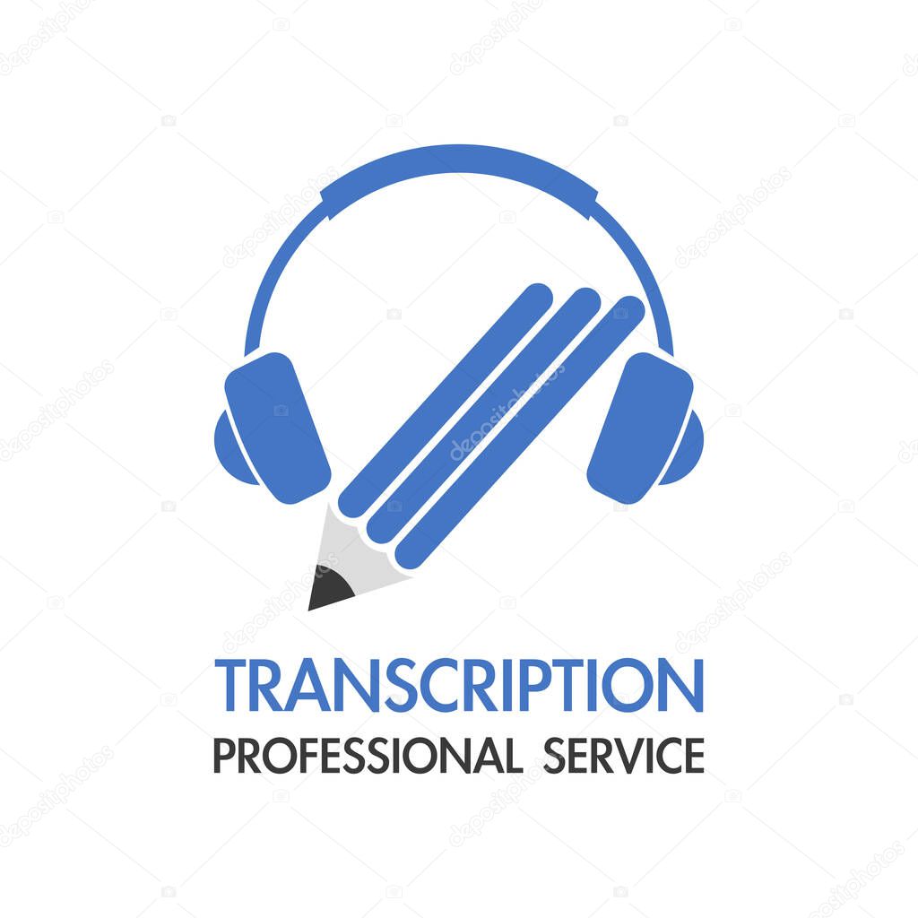 Transcription - Professional service. Headphone and pencil illustration. Flat style. Isolated.