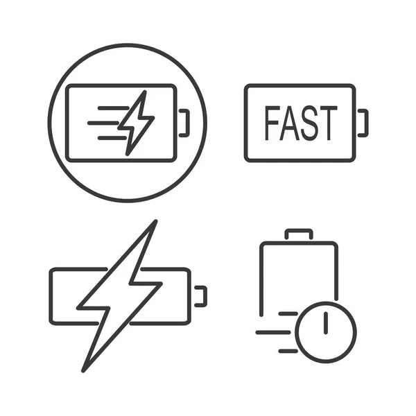 Snabb Uppladdningsbart Batteri Ikon Set Redogör För Tunn Linje Ikon — Stock vektor