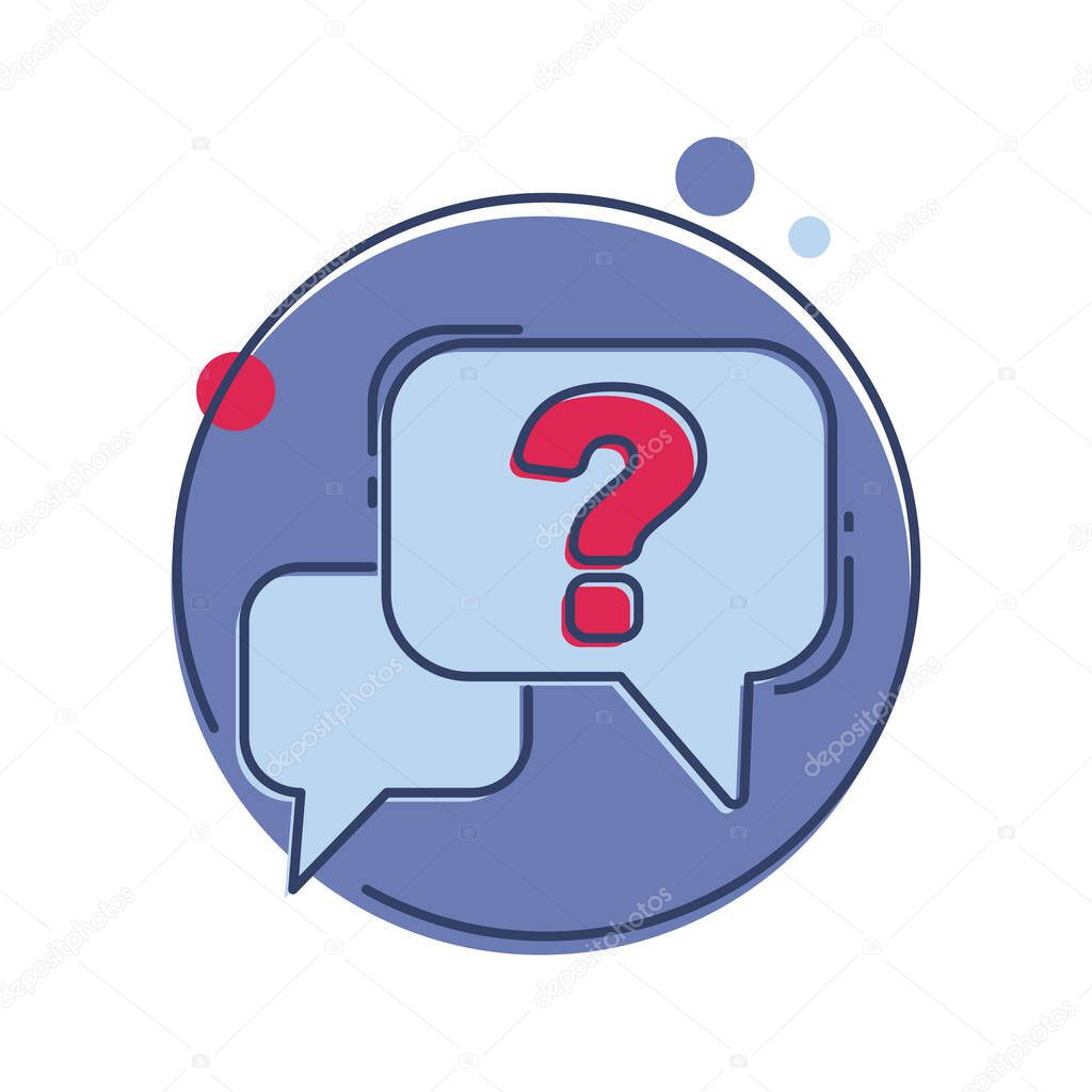 Question mark inside chat bubble. Quiz, query, doubt, questions concept. Flat style illustration. 