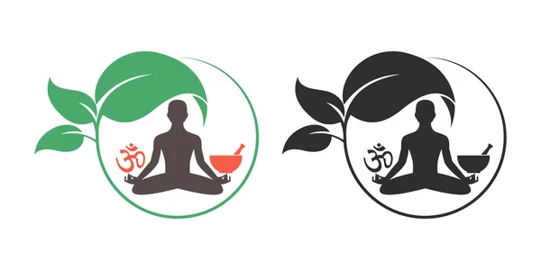 Yoga Ayurveda Conceito Medicina Alternativa Herbal Logotipo Estilo Plano Isolado — Vetor de Stock