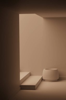 Monokromatik soyut iç mekan 3D görüntüleme. 