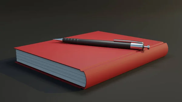 Notebook Rosso Con Copertina Rigida Con Una Penna Sfera Posta — Foto Stock